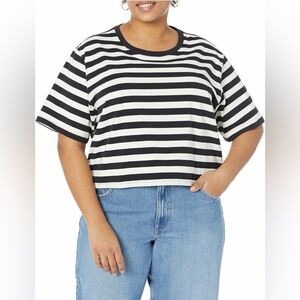 NWT Striped Short Sleeve Cropped Top Tshirt ~2X
